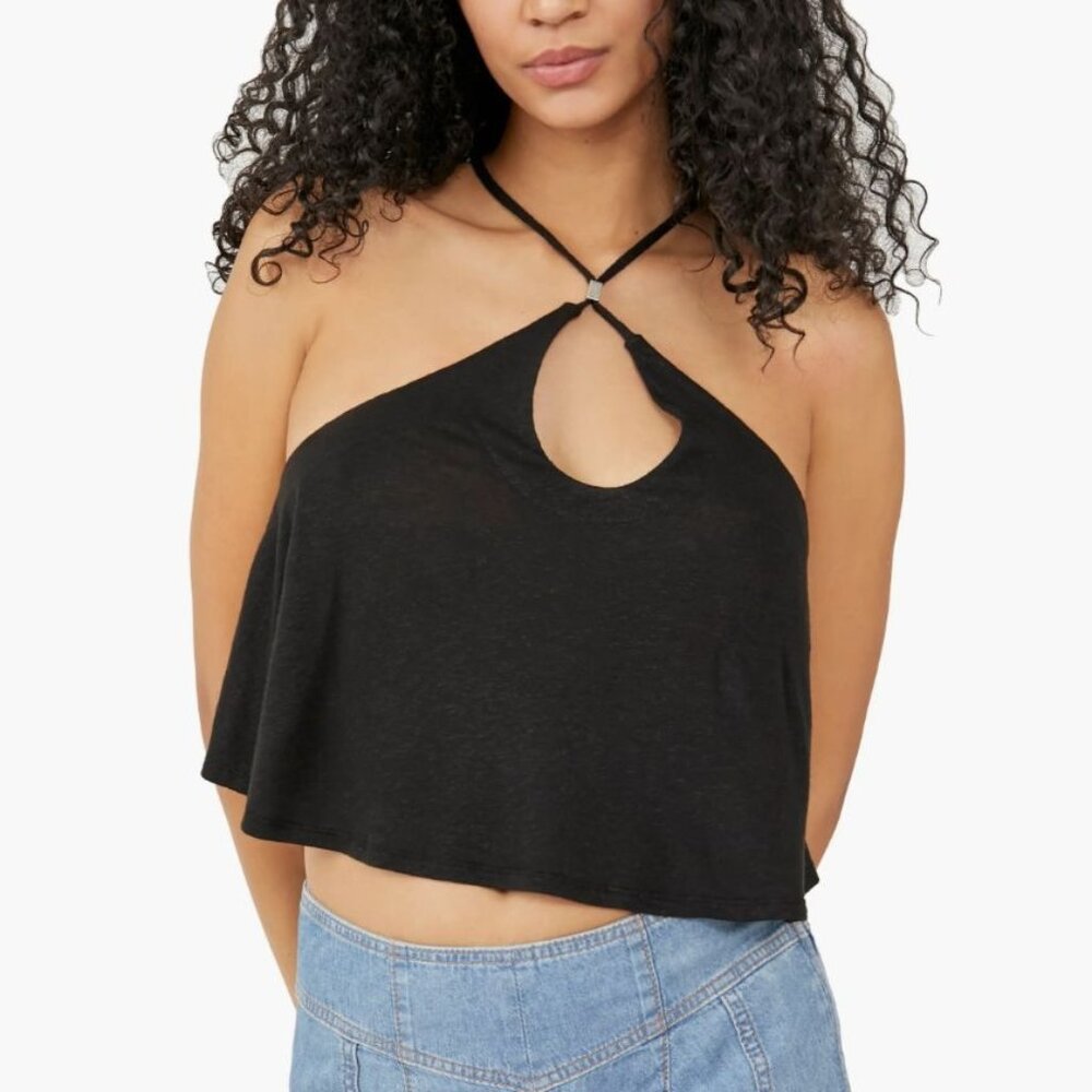 Free People Black Halter Keyhole Crop Top
